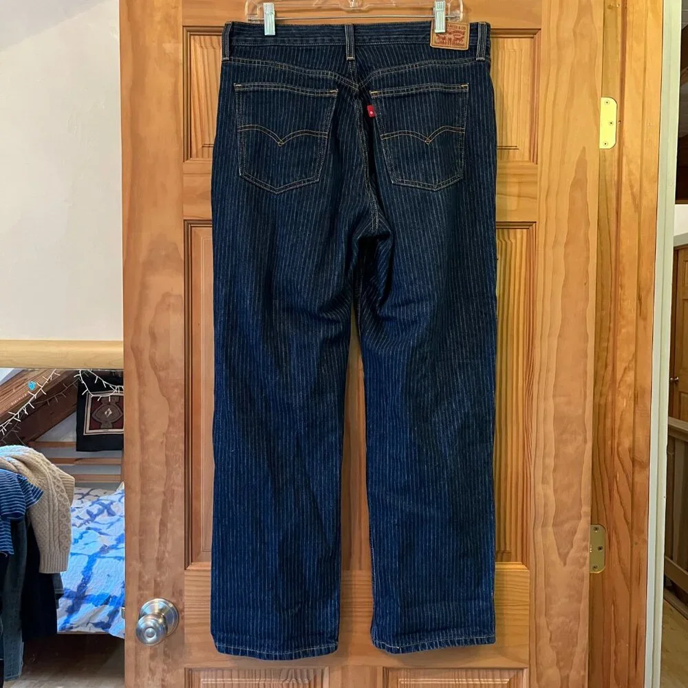 Levi's Blue Pin Stripe Straight Leg Jeans Classic Fit 34 - Picture 4 of 12